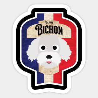 Bichon - Distressed French Bichon Beer Label Design Sticker
